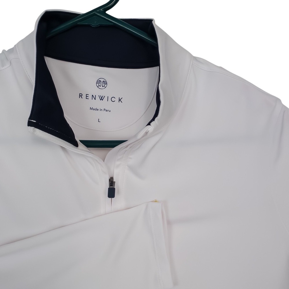 Renwick Quarter Zip Pullover Mens Large White Navy Performance Polyester Spandex